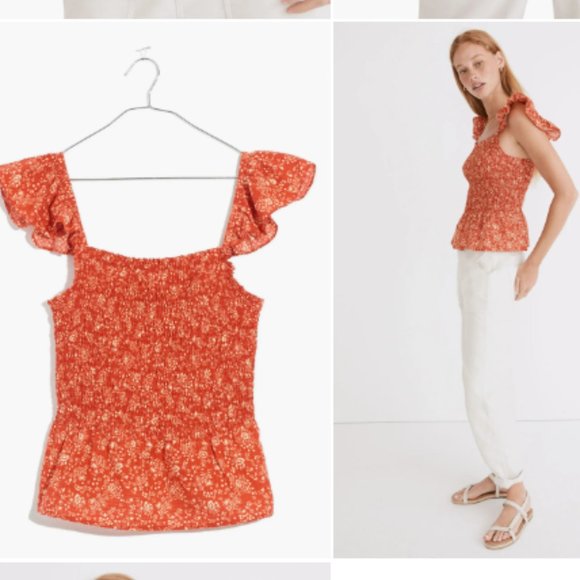 Madewell - Lucie Smocked Peplum Tank Top | NFC227 | Red Piazza Floral | Size 2 - Picture 1 of 16